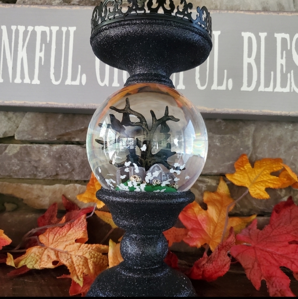 Gorgeous Retired Halloween Waterglobe Candleholder